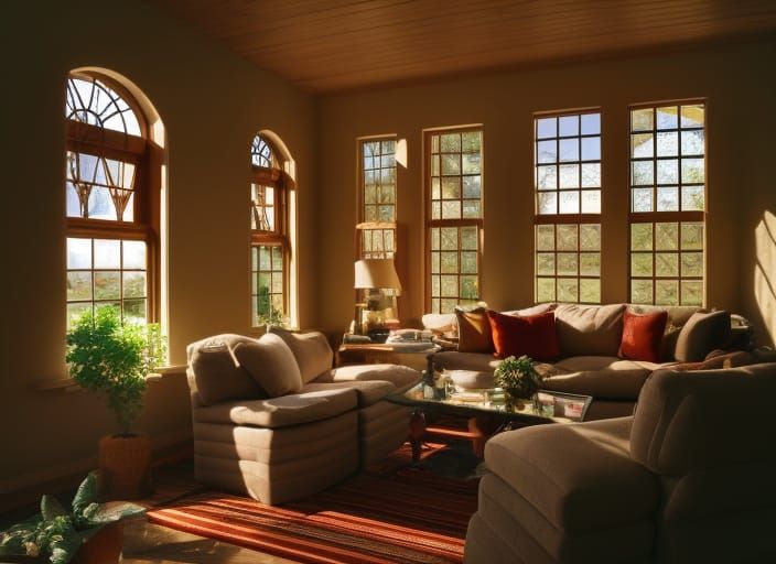 Cozy Living Room with Natural Light, Fantasy Concept Art