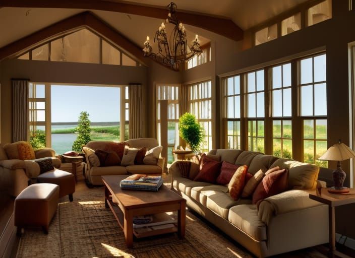 Cozy Living Room with Natural Light, Hyperdetailed Art