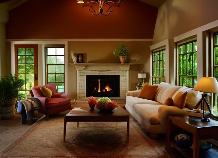 Cozy Living Room with Natural Light, Fantasy Concept Art