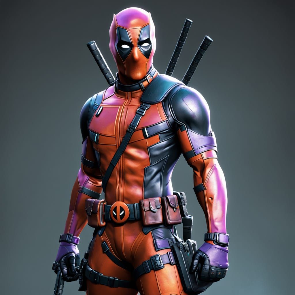 Deadpool in Purple and Orange, Art Nouveau Style