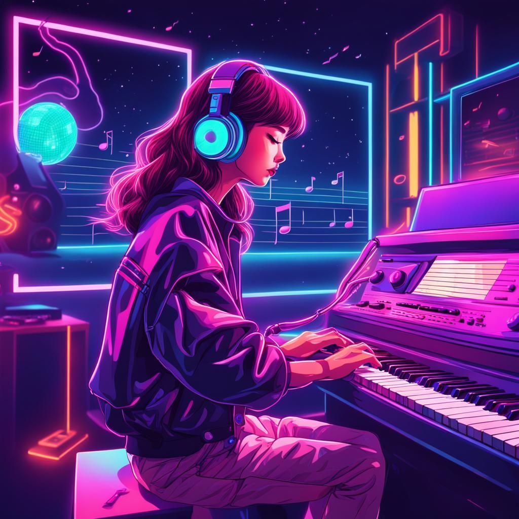 Kpop Girl Learns Music, Synthwave Neon Retro