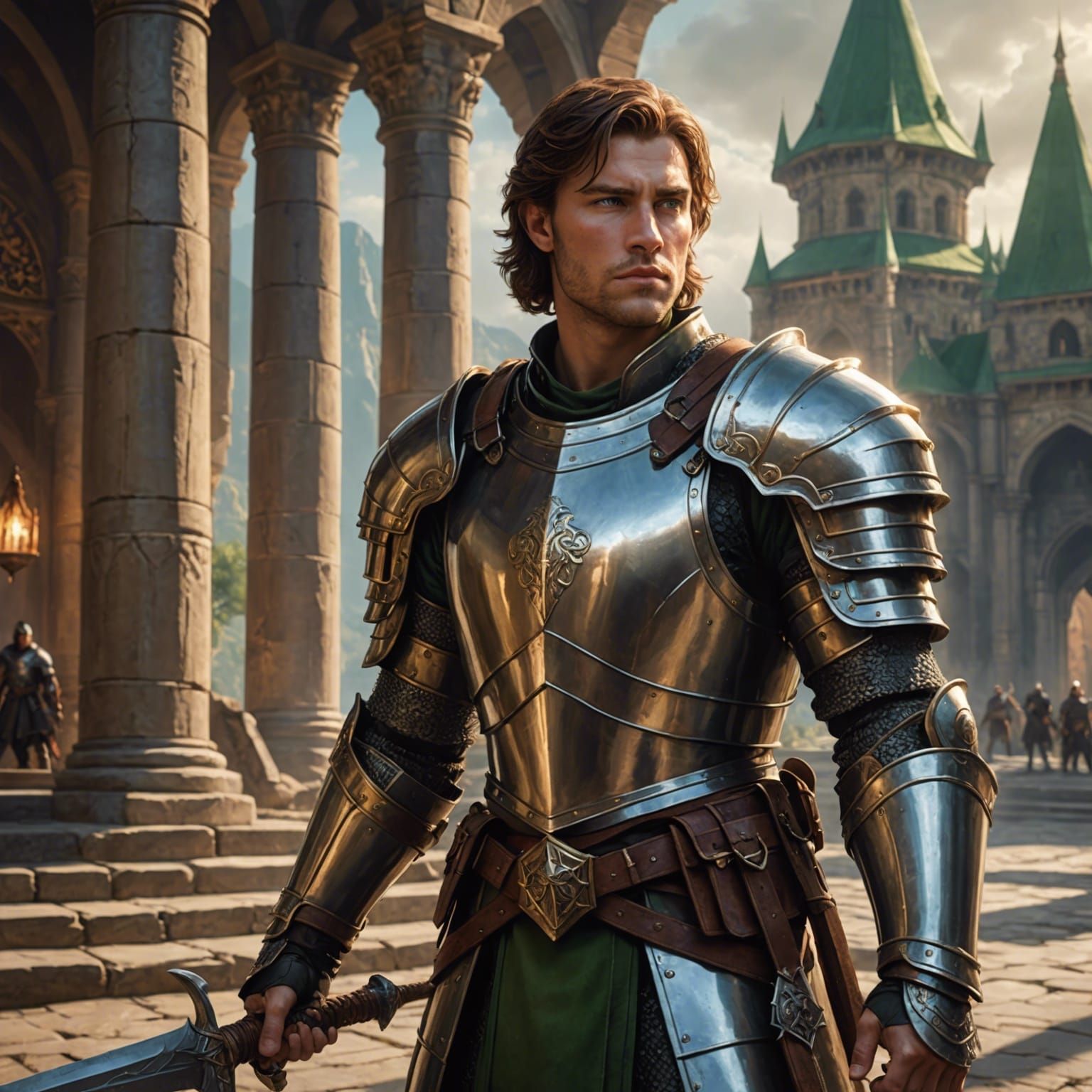 Young Paladin in Armor with Glaive, Digital Matte Painting