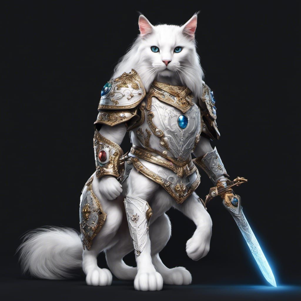 White Centaur Cat Paladin in Gem-Studded Armor