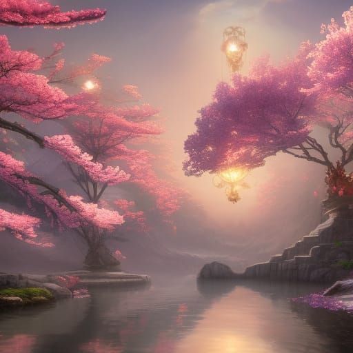 Romantic XianXia Cherry Blossoms in Detailed Matte Painting