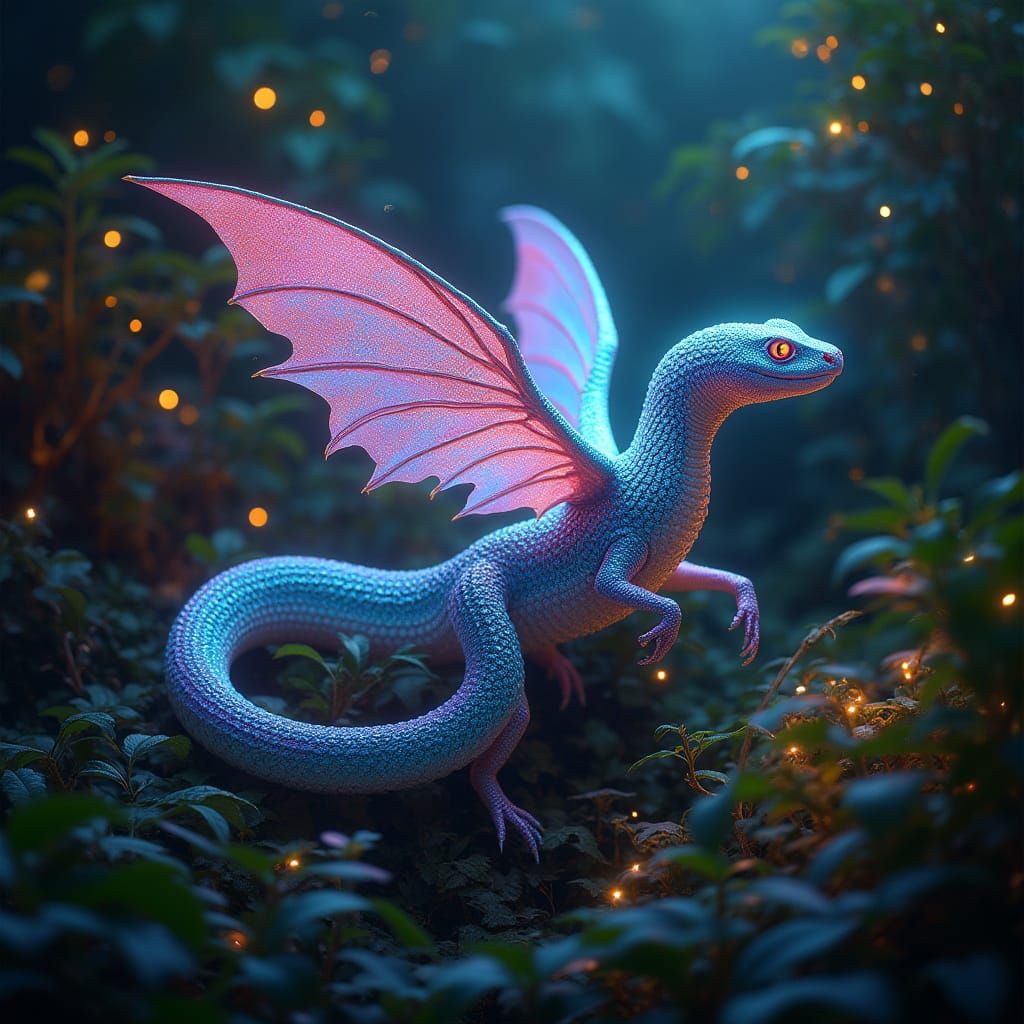 Bioluminescent Serpent in Alien Jungle, Hyperrealistic Style