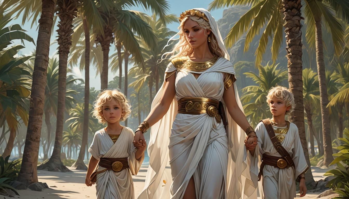 Leto with Apollo and Artemis on Delos