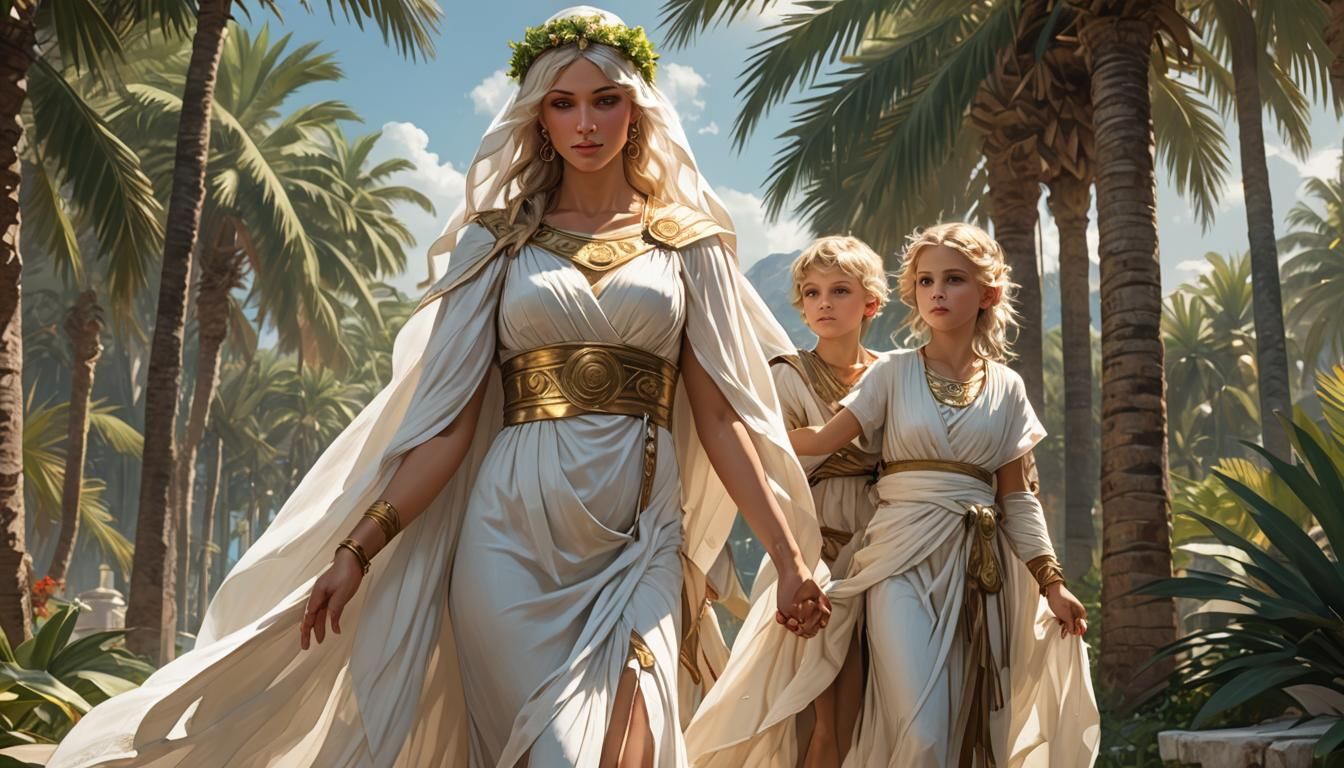 Leto with Apollo and Artemis on Delos