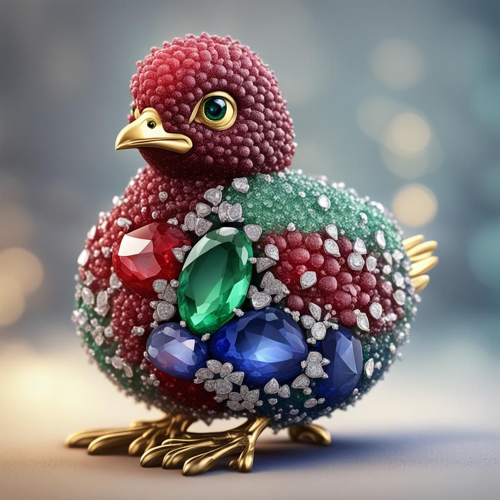 Jeweled Chick: 3D Intaglio Art with Gemstones