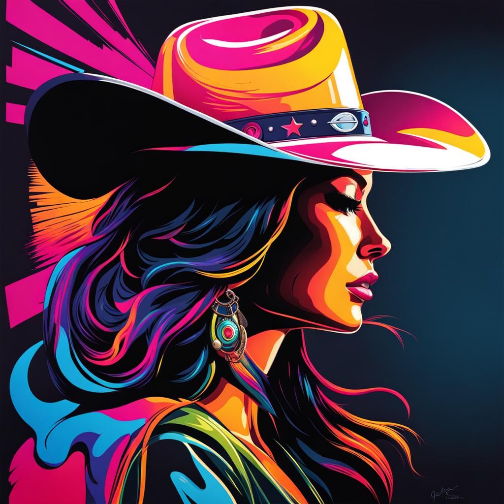 Shadow Woman in Cowboy Hat: Retrowave Graffiti Art