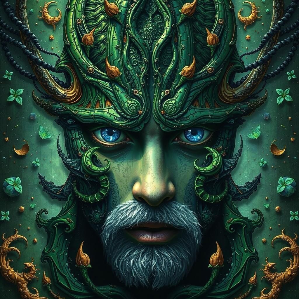 Psychedelic Fractal Portrait with Evergreen Elements