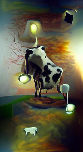 Surreal Cow Painting with Volumetric Lighting