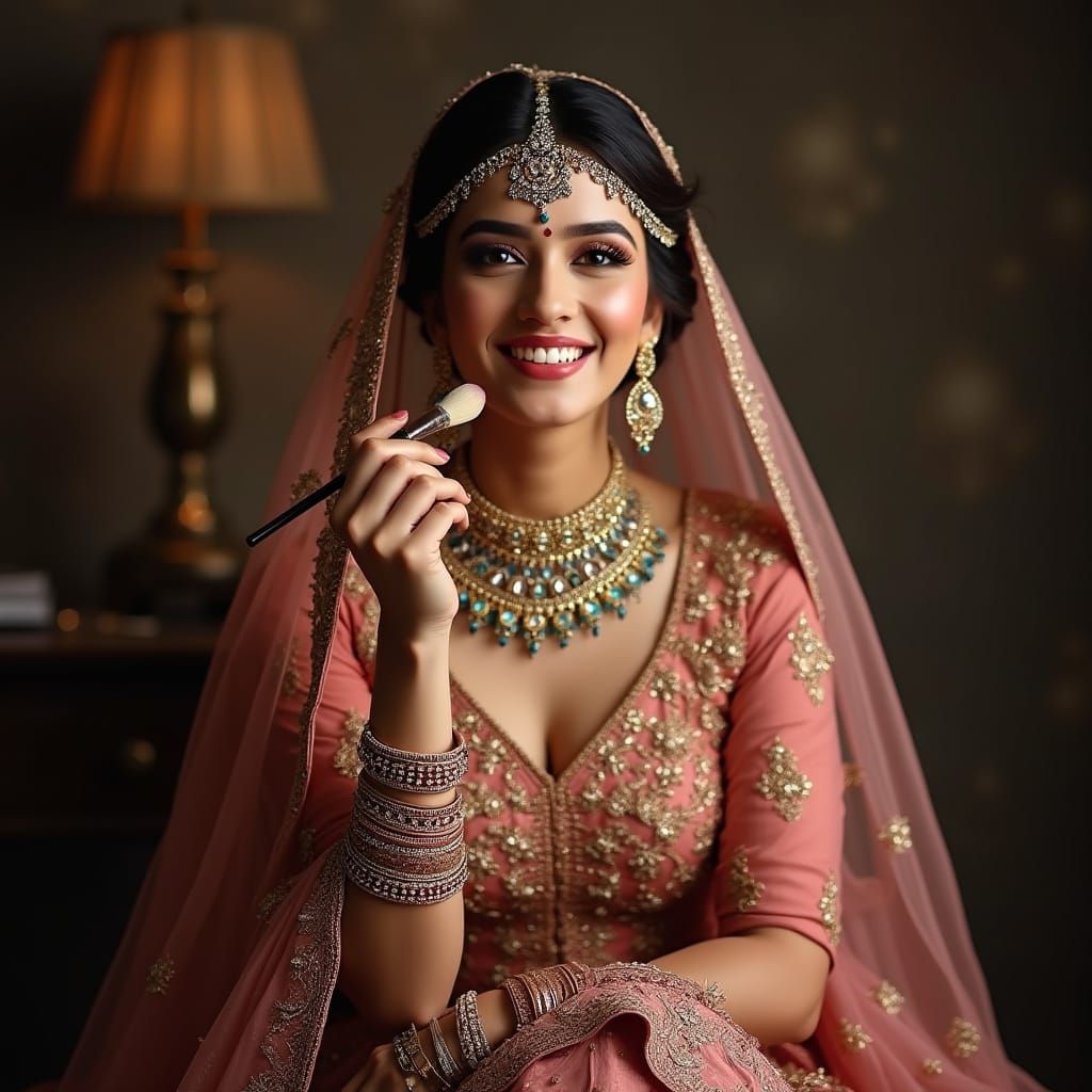 Indian Model Applies Makeup in Luxurious Academy