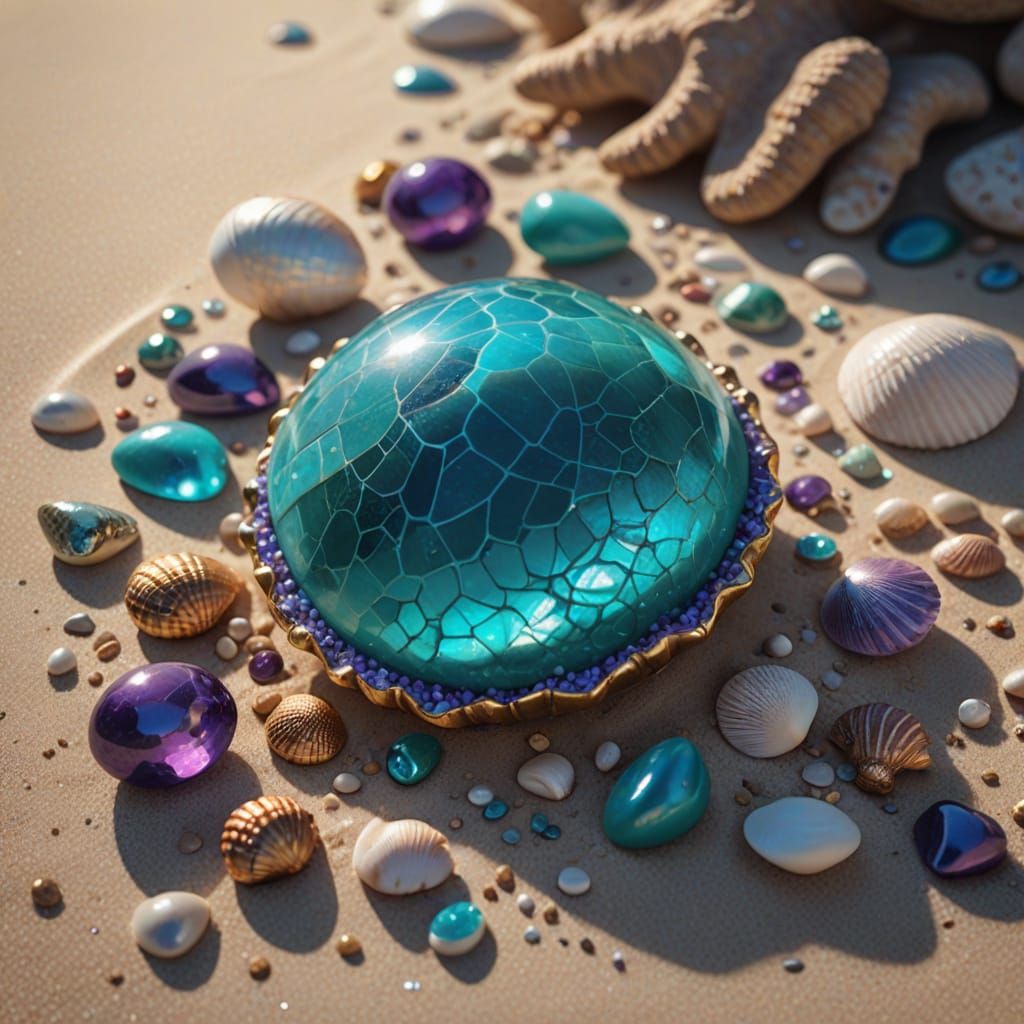 Mystical Gemstone on Shimmering Sand: Fantasy Art