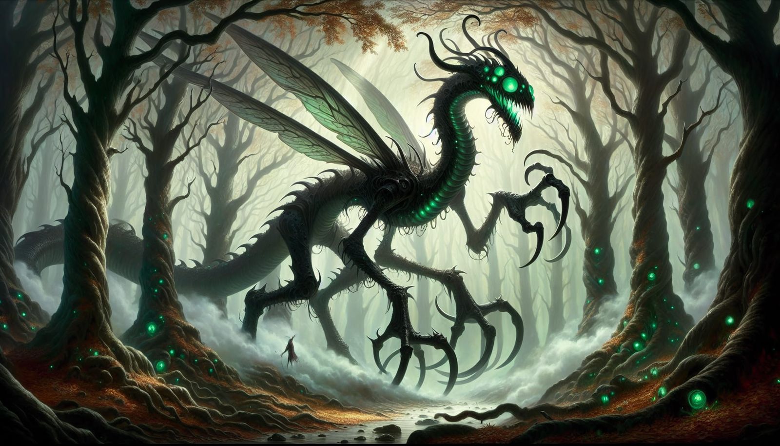 Menacing Snake Monster in Dark Forest, Hyperrealistic Fantas...