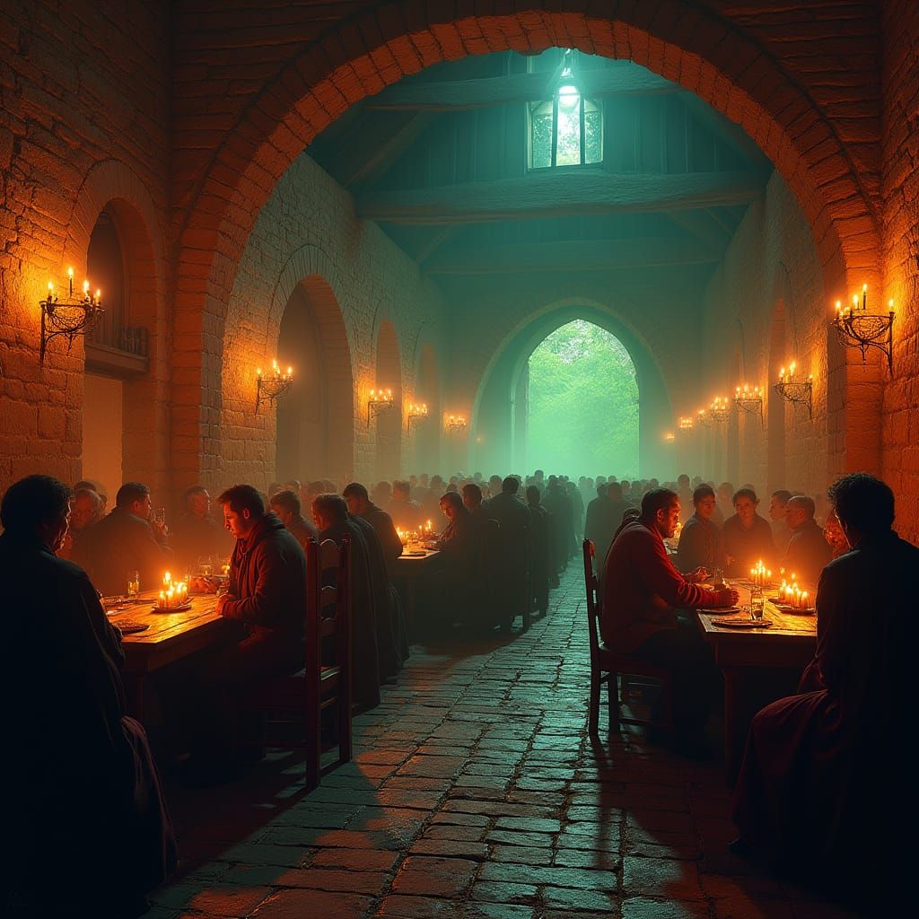 Medieval Tavern Scene in Vibrant Colors