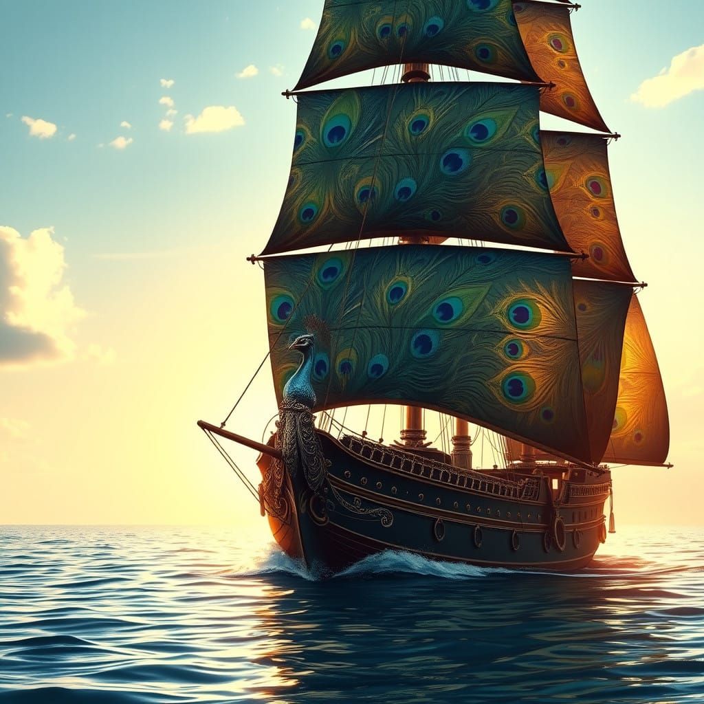 Gilded Age Sailing Masterpiece with Peacock Majesty