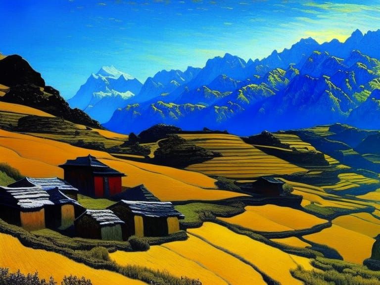 Winter in Nepal: Impressionist Oil Painting