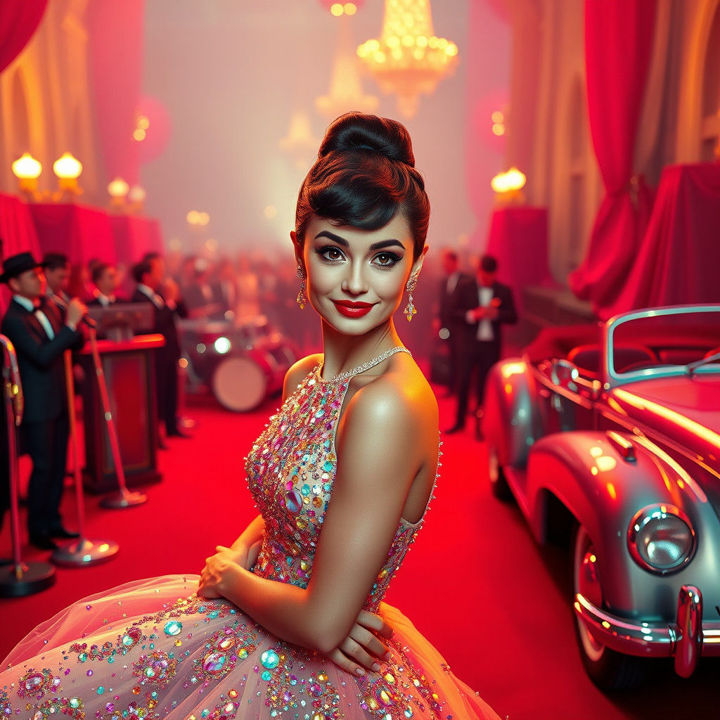 Audrey Hepburn Glitter Dress in Atmospheric Concept Art
