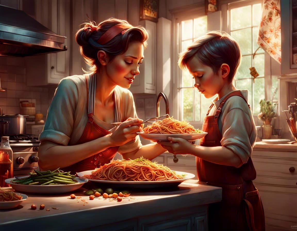 Tender Mother and Son Moment in Digital Art