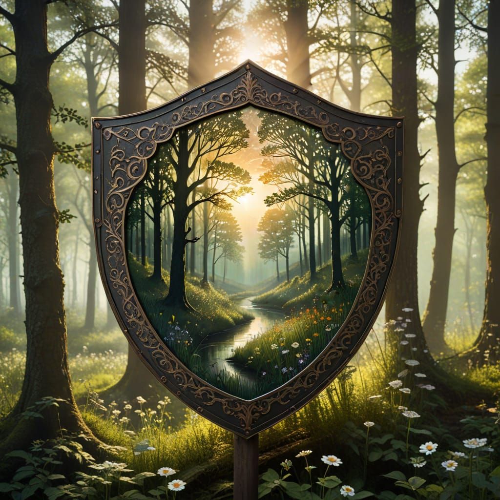 Medieval Forest Shield in Whimsical Silhouette