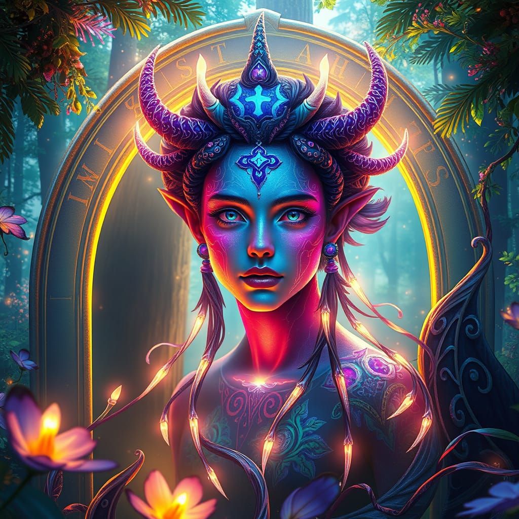 Mystical Being in Dreamlike Forest Archway