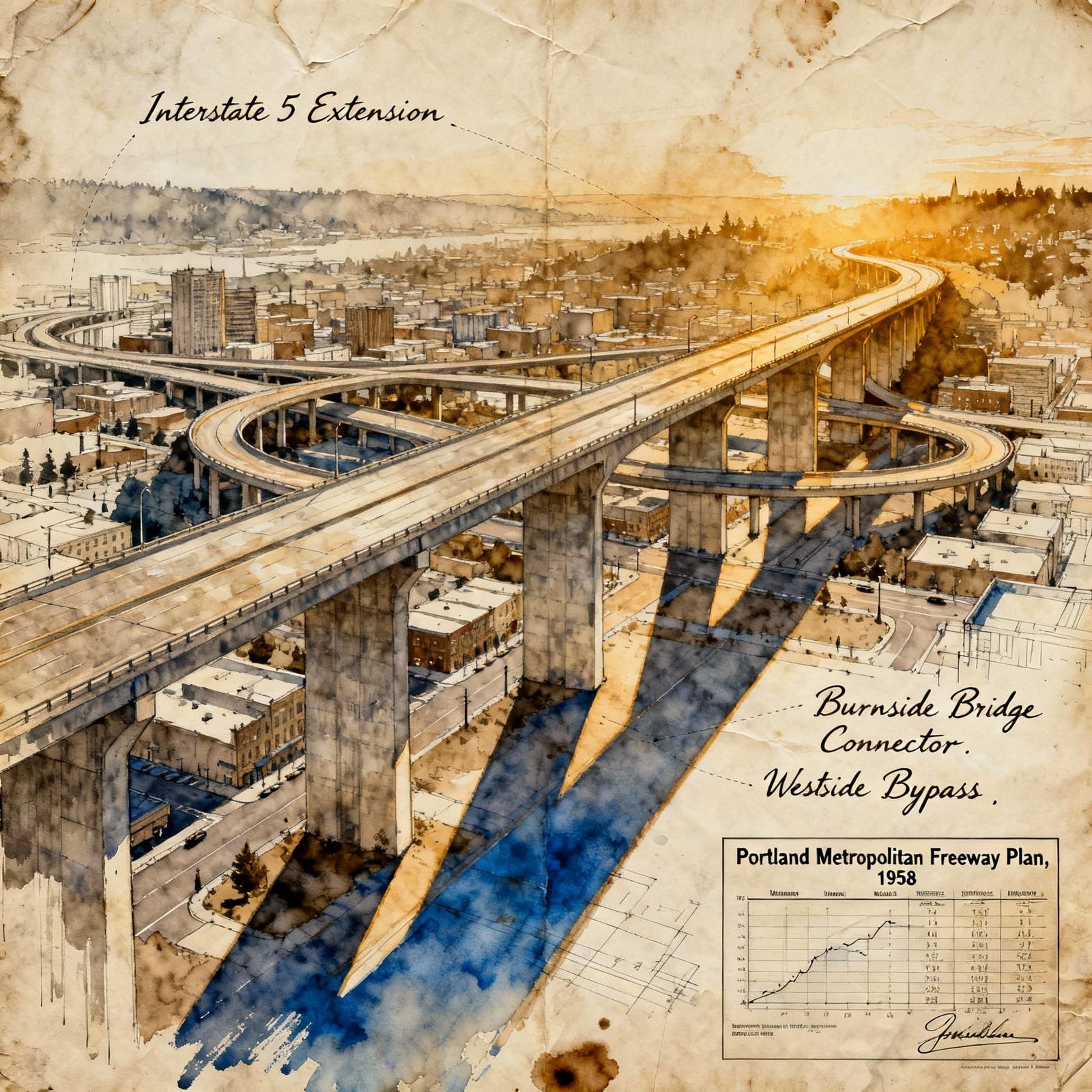 Robert Moses Style Freeway Plan for Portland, Oregon