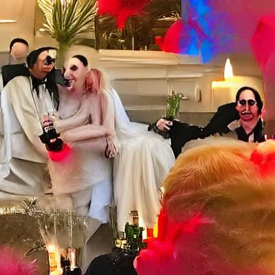 Surreal Celebrity Wedding Celebration with Champagne