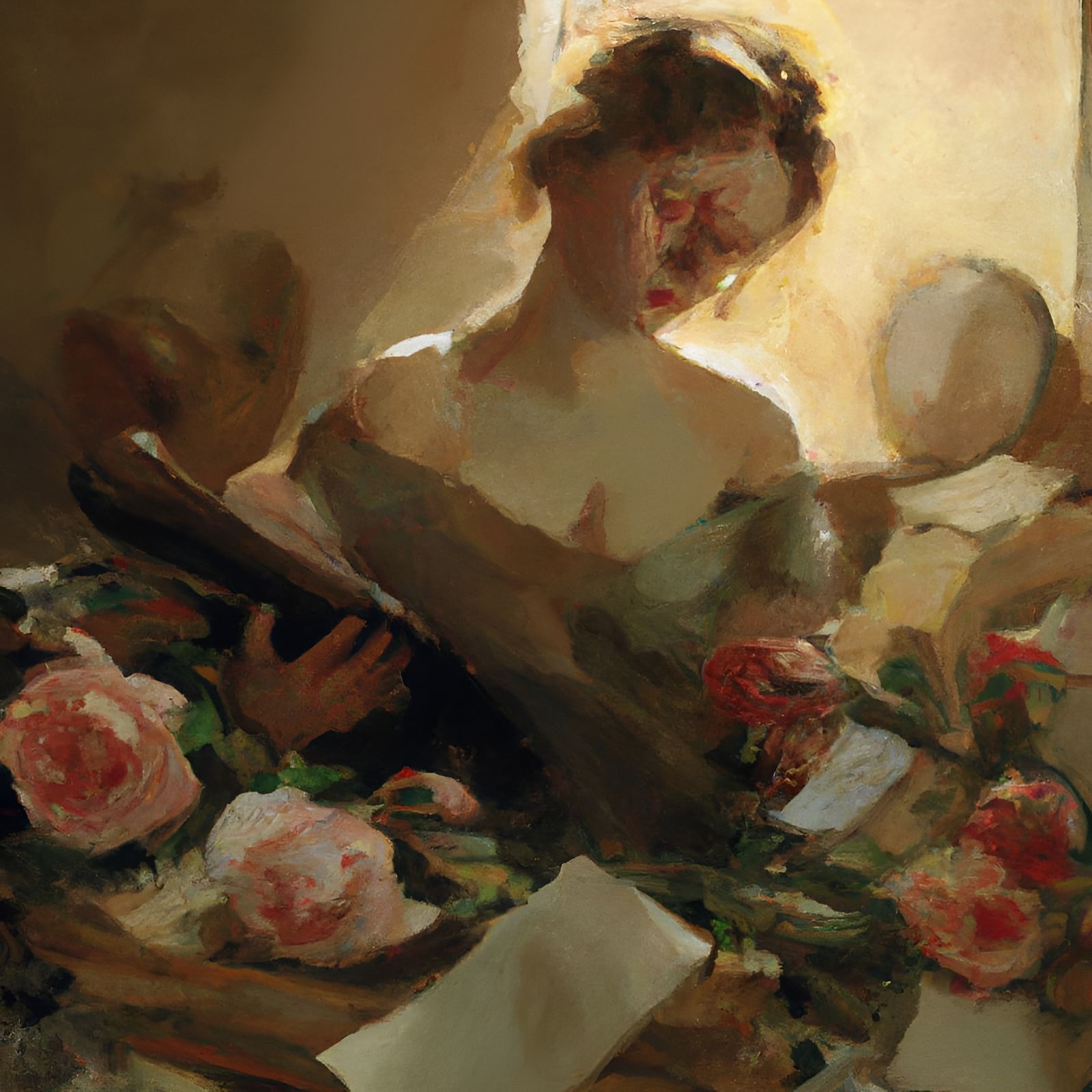 Renaissance Woman Reading: An Impasto Gouache Painting