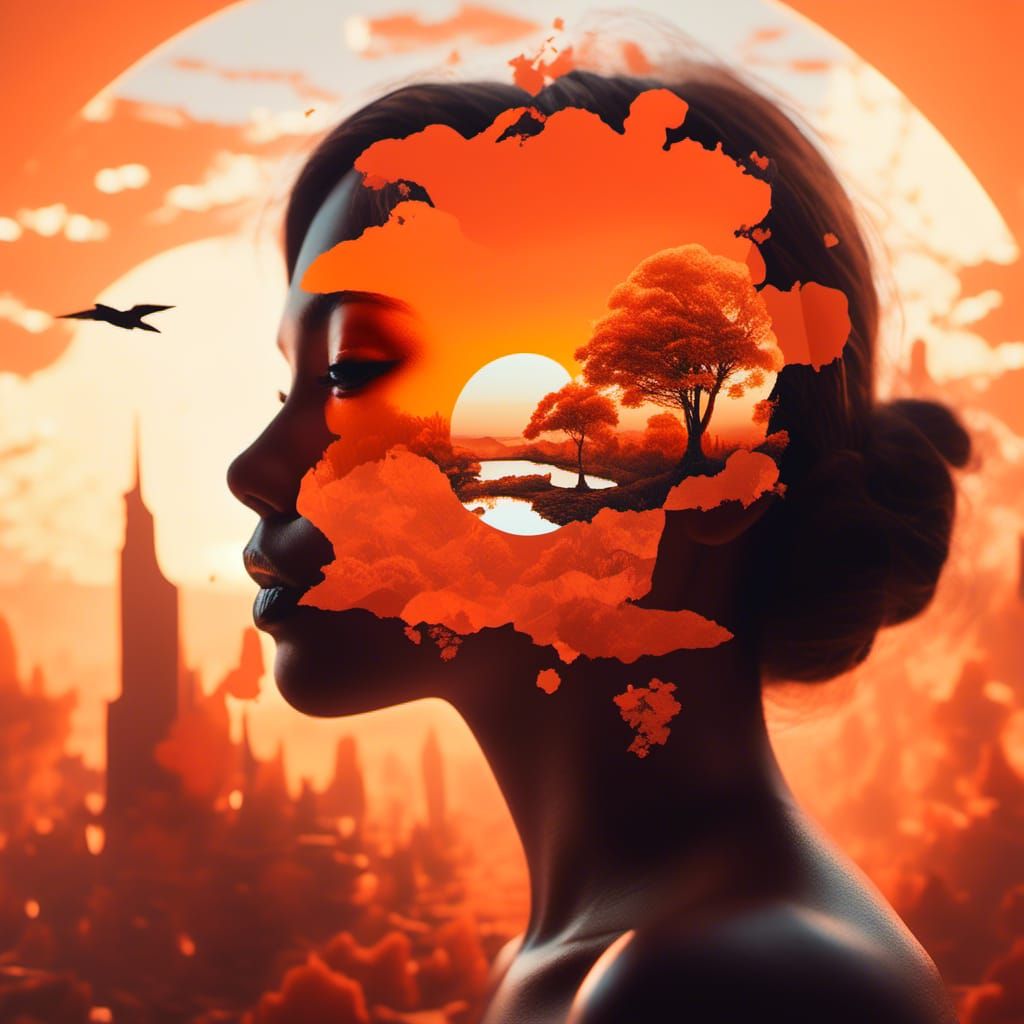 Warm Sunset Silhouette: Digital Collage Masterpiece
