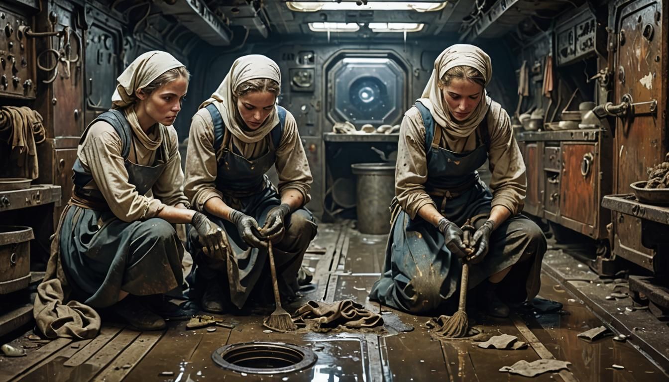 Scullerymaids Cleaning an Ancient Spaceship Galley