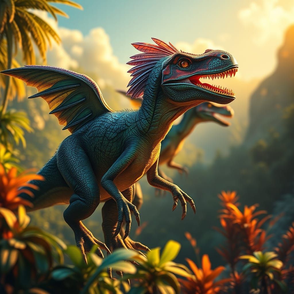 Feathered Raptors in Detailed Matte Painting