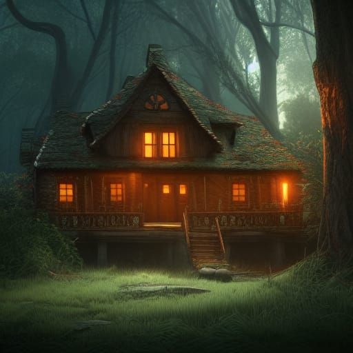 Lonely House in Woods: Detailed Matte Painting