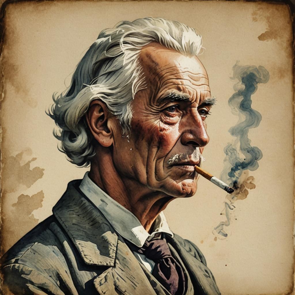Man Smoking: Academic Art with Smoke Silhouette