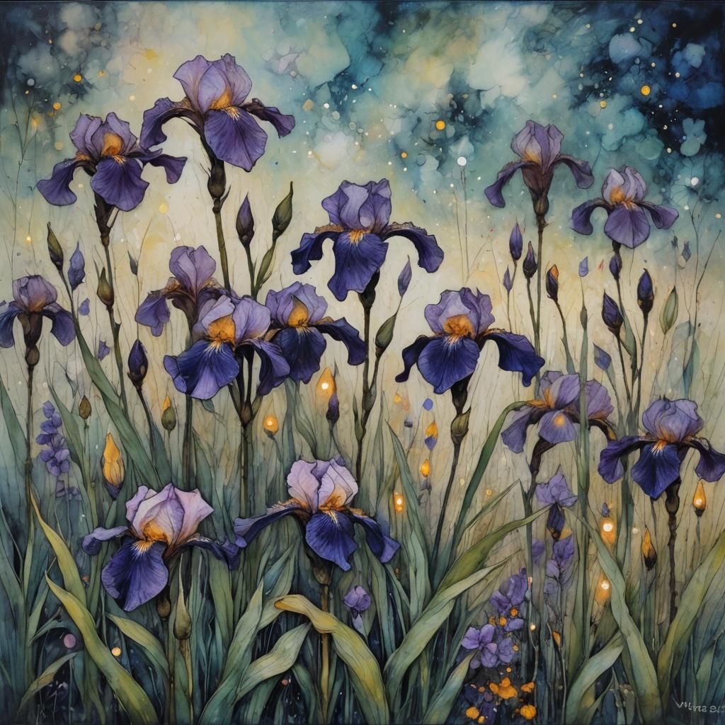 Encaustic Bearded Iris with Cubism Details