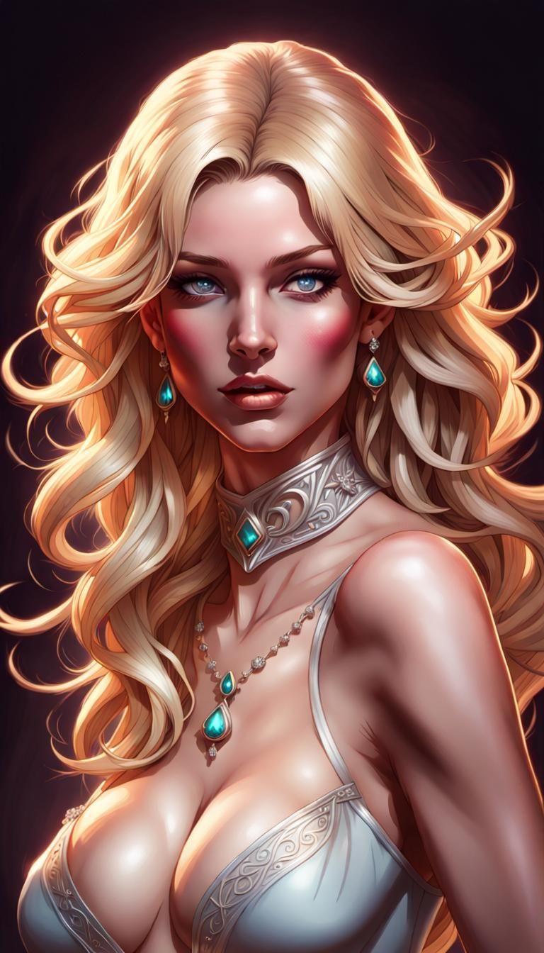Glamorous Blonde Goddess Portrait in Art Nouveau Style