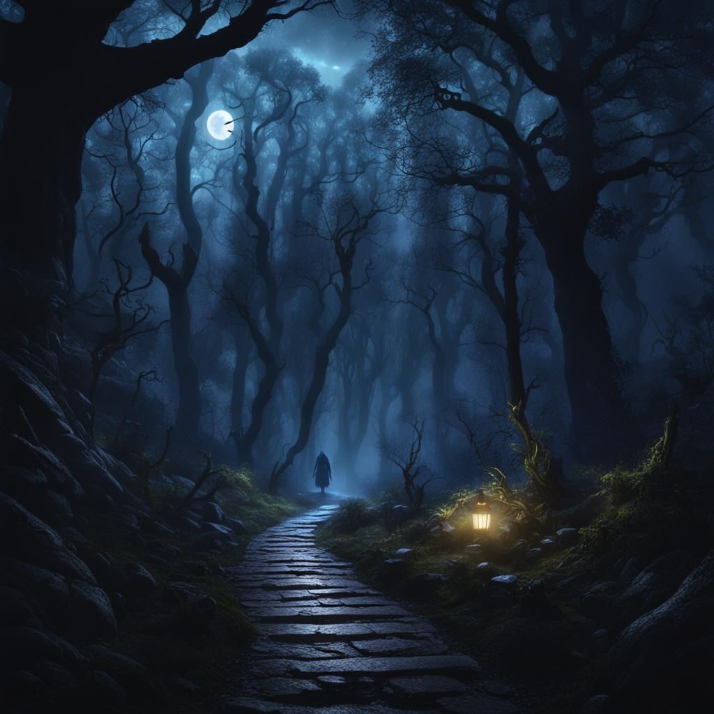 Eerie Creature in Foggy Forest at Night