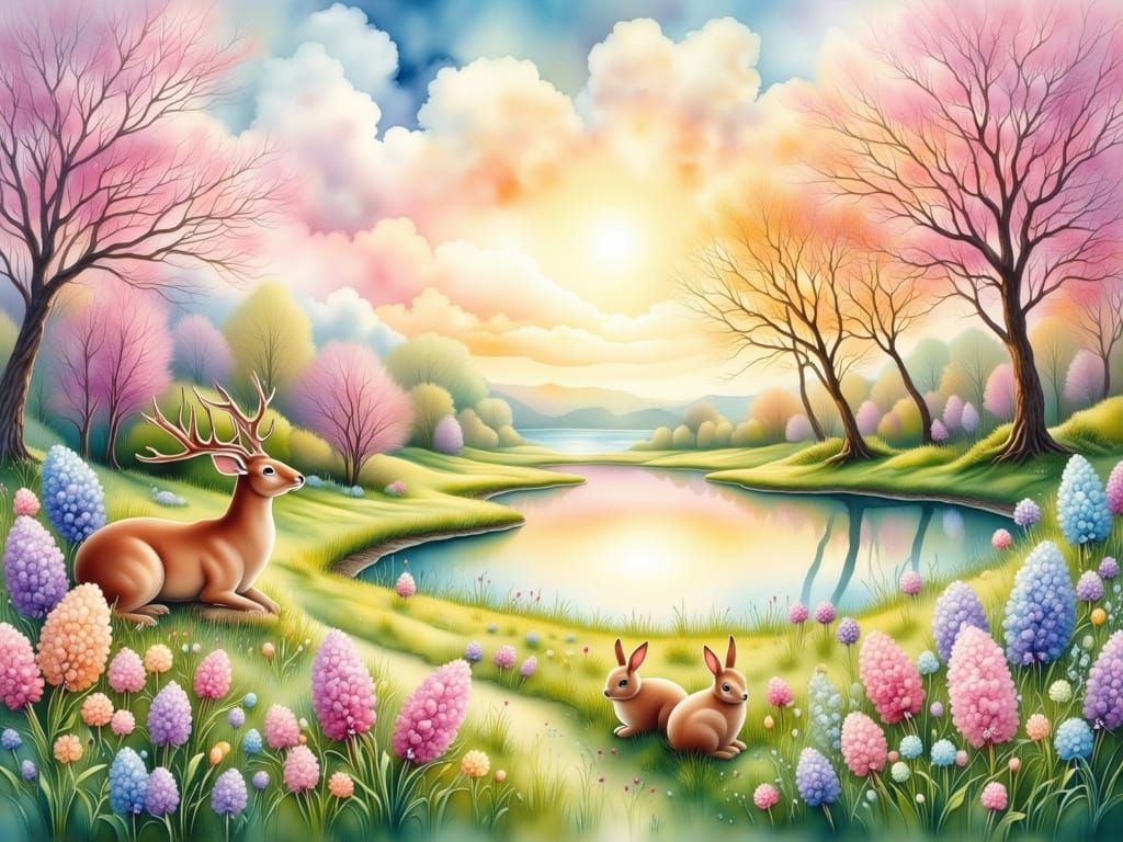 Cozy Spring Morning in Pastel Watercolor