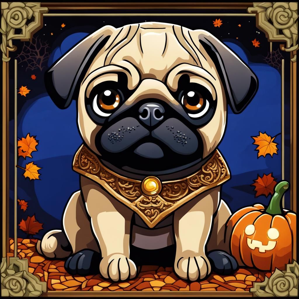 Halloween Baby Pug in Cute Chibi Style