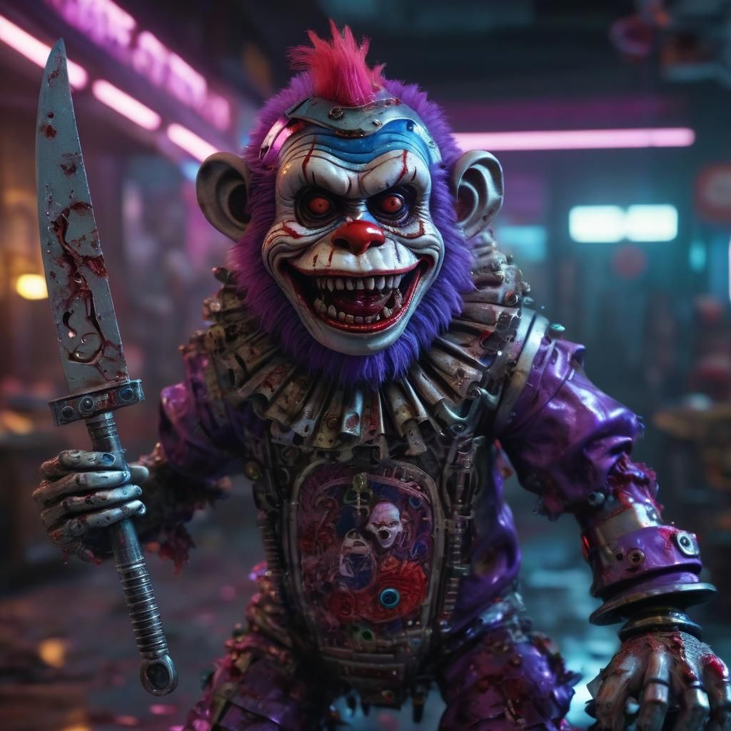 Cyberpunk Zombie Monkey Clown Toy with Knife