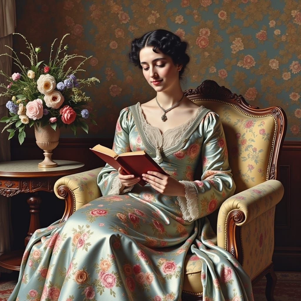 Elegant Woman Reading, Impressionist Portrait in Sargent Sty...