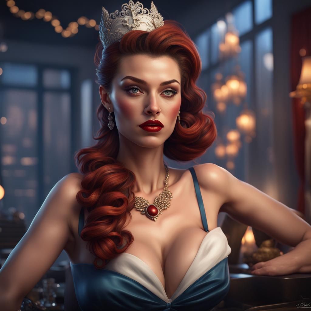 Hyperrealistic Pinup Girl, Detailed Matte Painting