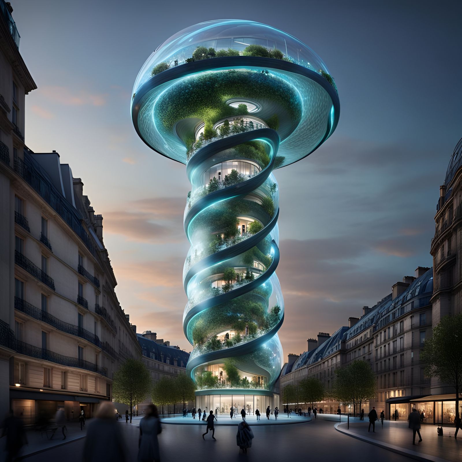 Bioluminescent Sci-Fi Tower Dominates Paris Cityscape