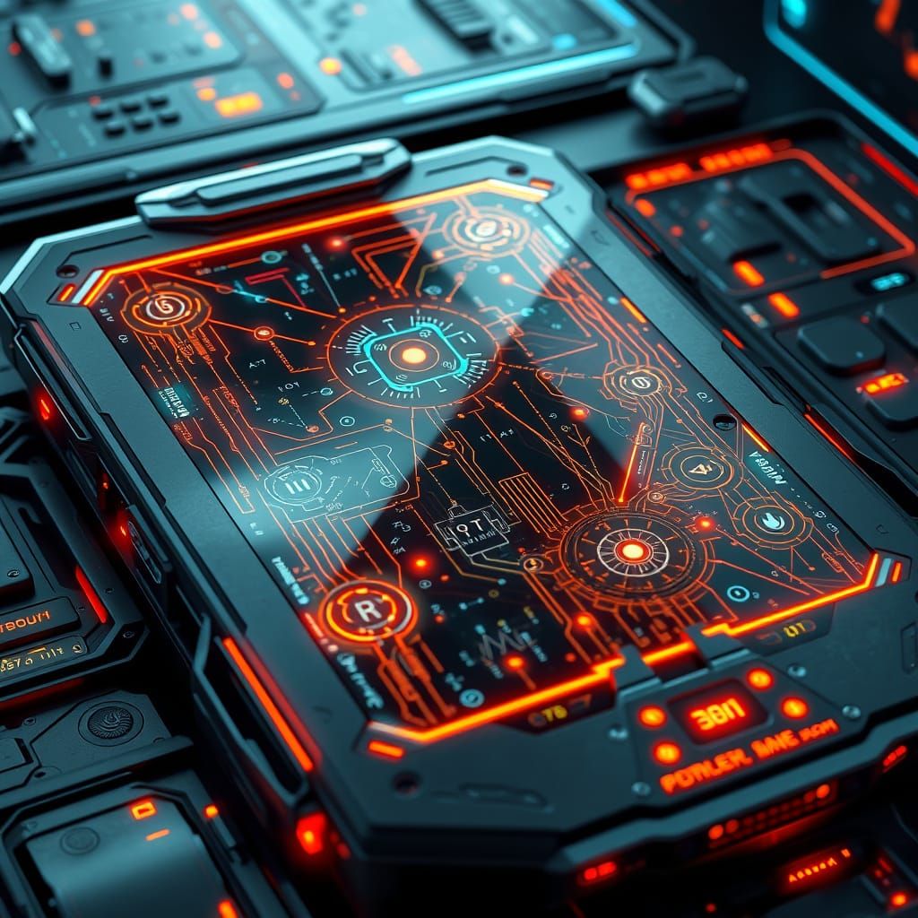 Futuristic Tablet with Glowing Arithmetic Networks