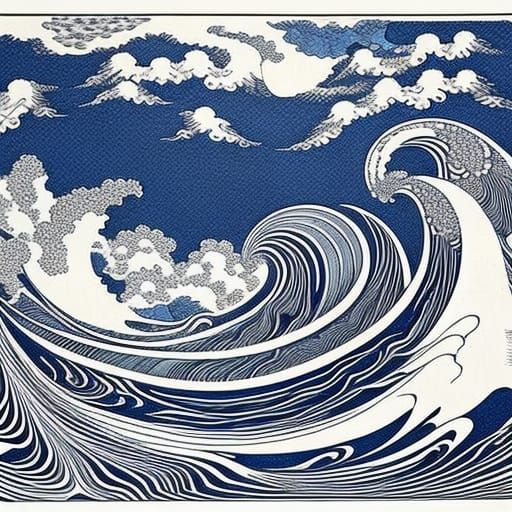 16k resolution, art by Hokusai and Aubrey Beardsley. A detai...