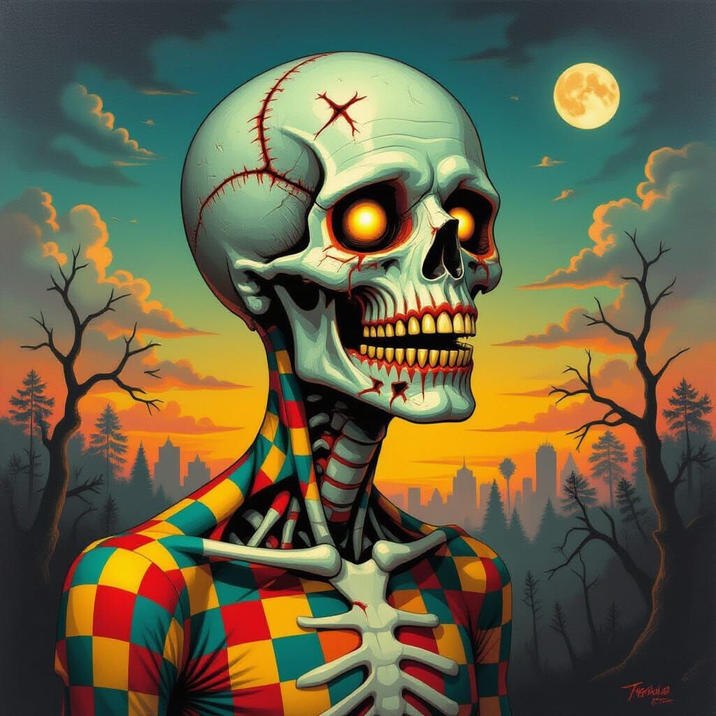 Surreal Zombie Creature with Skeletal Head and Checkerboard ...