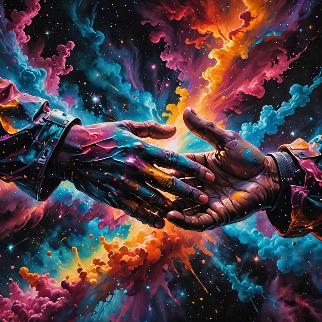 Colorful Nebula High-Five in Space, Graffiti Art
