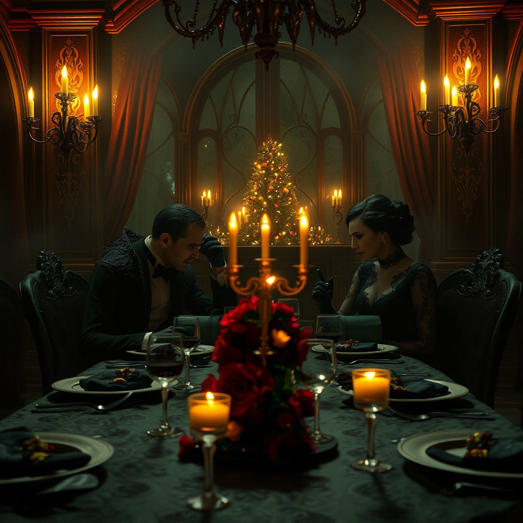 Vampires Feast in a Gothic Art Deco Dining Room