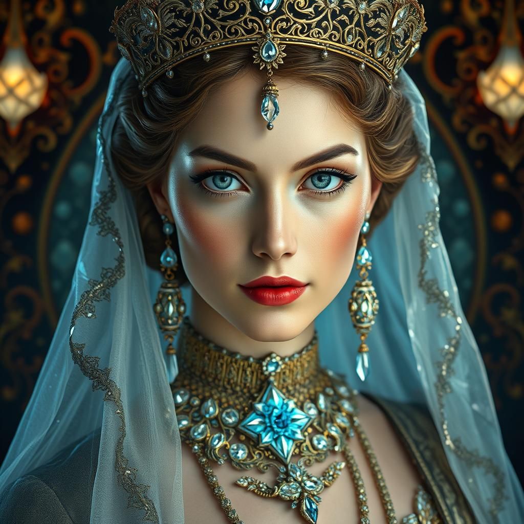 Crystalline Woman Portrait in Art Nouveau Style