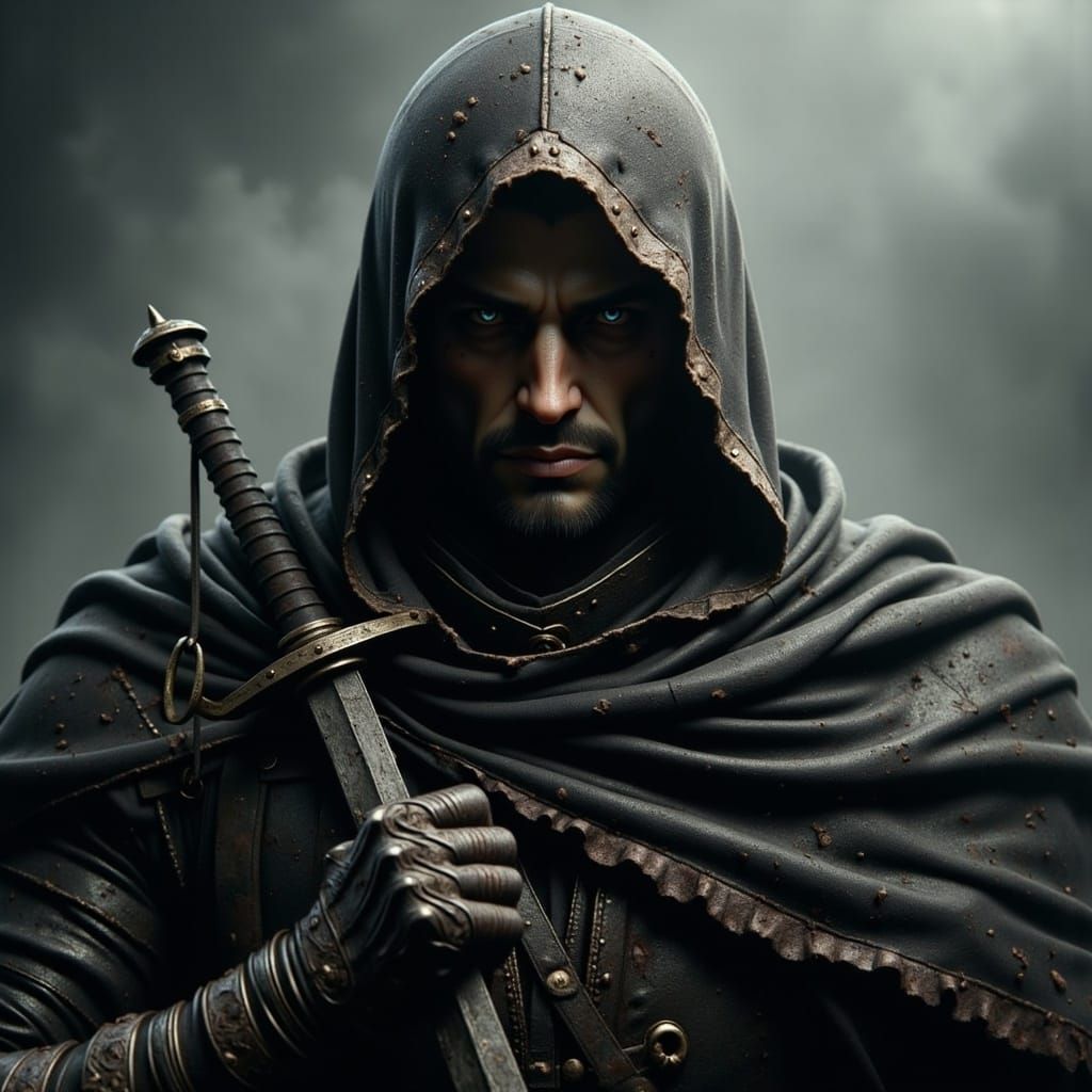 Shadowed Assassin with Piercing Gaze