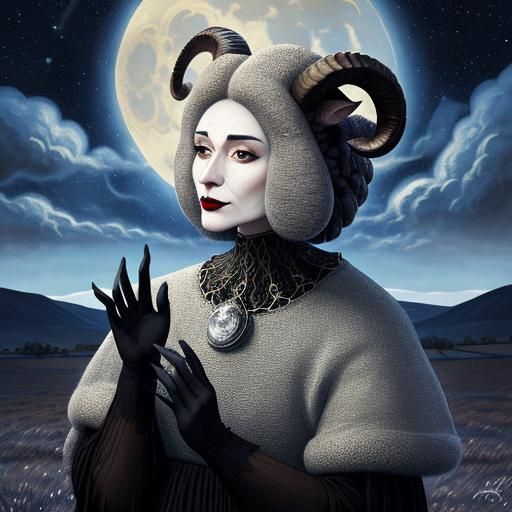 Surreal Ewe with Human Hands in Starry Night